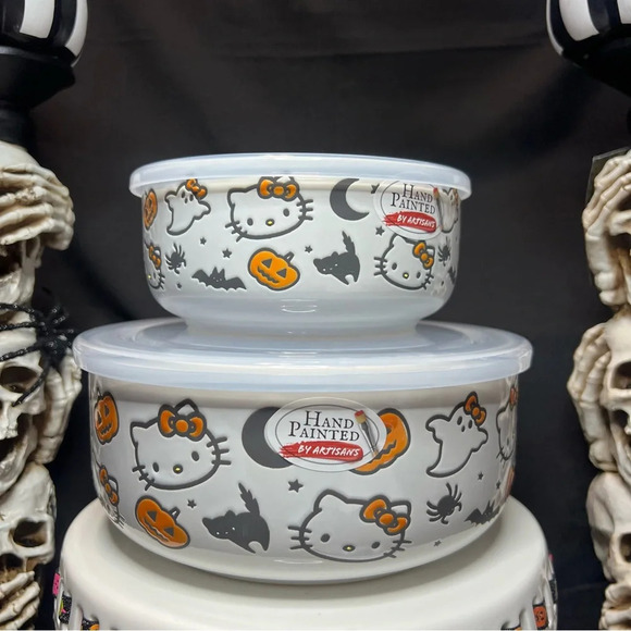 Sanrio Hello Kitty Halloween Black Cat & Pumpkin Ceramic Food Storage Containers - Picture 2 of 12